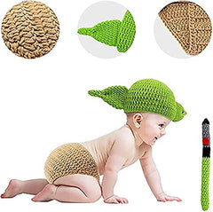 MOMISY Newborn Photography Prop 3Pcs Handmade Crochet Knitted Hat Diaper Cover Weapon Costume Photo Outfit for Baby Boy/Girl-Solider, Green & Cream