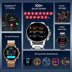 Fastrack MYND 1.93” AMOLED Display Smart Watch for Men & Women with AI Watch Faces,AI Chat,Offline Voice Commands,Curved Metallic Design,Functional Crown,BT Calling, Health Suite,100+ multisport modes