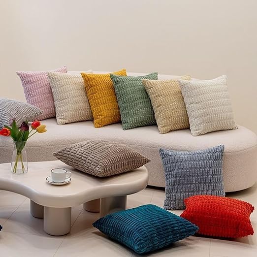 MOMISY Corduroy Cushion Throw Pillow Covers Pink 45 x 45cm, 18x18 inch (Red, 5)