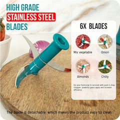 ISSVWO Tekcool Manual Hand Press Push Chopper with 6 Blades for Effortless Chopping Vegetables & Fruits (Assorted, 650 ml, Plastic).