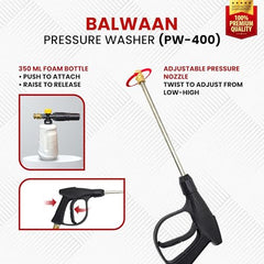 [Upgraded 2026] Balwaan Krishi PW-350 Pressure Washer for Car, 1.8 kW Single Phase Motor, 120–150 Bar Pressure, 2800 RPM, 7.5 L/min Flow Rate, 10 Accessories, for Car, Bike & Home Cleaning