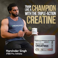 Prorganiq Advanced Creatine Monohydrate + HCL + Nitrate | 3-in-1 Formula | Micronized Powder for Men & Women (250 Grams, Unflavoured)