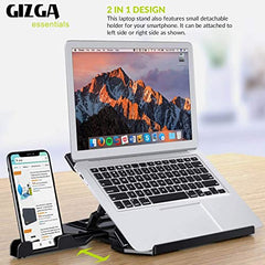 GIZGA Essentials Laptop Stand Riser for 12 to 15.6 Inch Laptop, MacBook, Tablet| Ergonomic Height/Angle Adjustable Stand with Phone Holder, Heat Dissipation, Anti-Slip Base, Portable Lightweight ABS