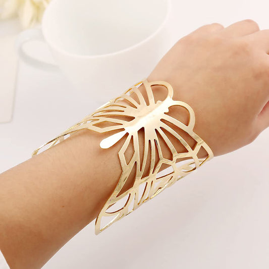 SYGA Metal Hollow Butterfly Bracelet Open Wide Bracelet Hollow Bracelet for Girl, Party, Holiday, Beach Accessories - Gold