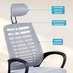 Casa Copenhagen Mesh Mid Back Office/Study/Computer/Revolving/Desk Chair for Work from Home -Metal Base, Height Adjustable Seat - Grey Milange & Black Handle