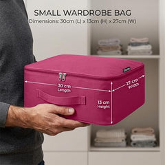 Storite 2 Pack Nylon Wardrobe Bag Underbed Cloth Storage Organizer | Moisture Proof Storage Bag, Storage box for Clothes Saree Bags, Zippered Closure & Handle - Magenta,37x34x23 cm