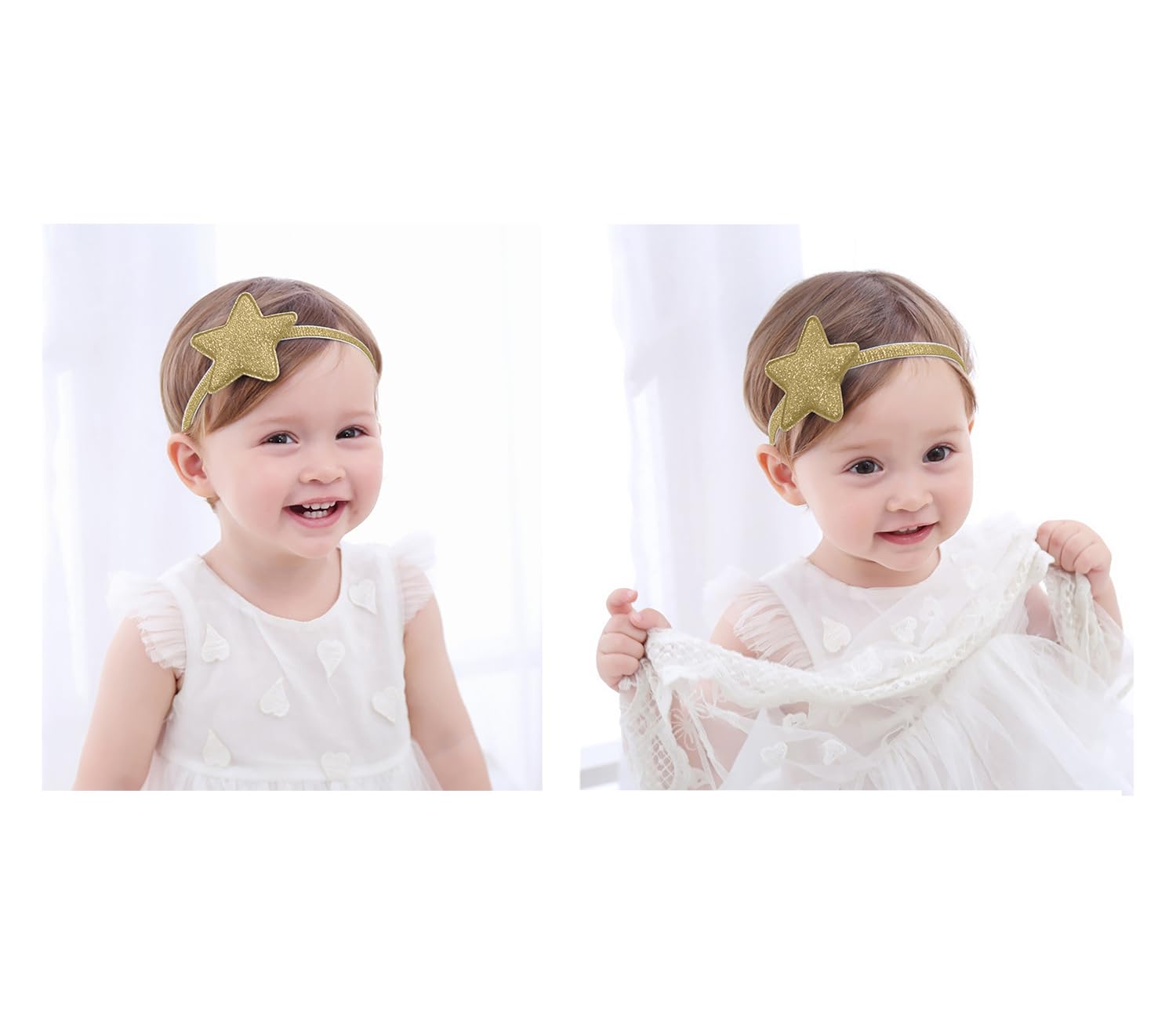 SYGA Baby Girl's Glittery Star Headband Soft & Stretchable Fabric Hairband for Infants, Toddlers Little Princesses (0-3 Years Golden)