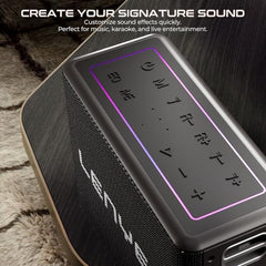 Lenyes S861 80W (150W Peak) Bluetooth Party Speaker, 2 Rechargeable Wireless Mics, 12000mAh Battery, RGB Lights, TWS Stereo, Bluetooth 5.0, USB TF AUX Pendrive, Karaoke Speaker, Black