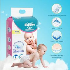 Amazon Brand - Supples Premium Baby Diaper Pants | 108 Baby Diapers | XL | 12-17 Kg | 12 Hrs Absorption | Cushiony Cotton Soft Fabric | Phthalates-Free | Triple Leak Guard | 54 Count, Pack of 2