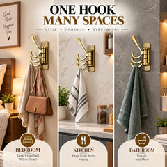iSTAR Wall Hooks for Hanging | Flexible 4 Pin Hooks Bathroom Cloth Hanger Wall Hook Door Robe Hooks for Hanging Keys, Clothes, Towel (Rose Gold, Pack of 3)