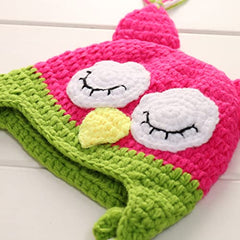 MOMISY Newborn Photography Prop Crochet Owl Costume 2Pcs Handmade Knitted Hat Diaper Photoshoot Outfit for Baby, Bird (0-8 Months, Pink Green- Bird)