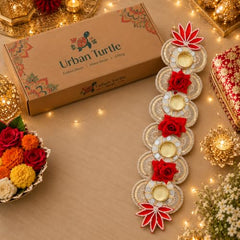 Urban Turtle Table Runner for Diwali Decoration | Handmade Floral Design Tea Light Holders Decorative for Dining Table, Coffee Table & Festive Home Decor | 22.5 x 5 Inch (Style - 1)