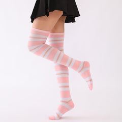MOMISY Knee Socks for Womenand Girls Premium Cotton Blend, Breathable Long Knee High Stockings, Ultimate Comfort and Style, Ideal for Daily Use- Pack of 1 (Free Size) (Light Pink White)