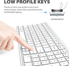 iClever Wireless Keyboard & Mouse Combo GK03-2.4G Portable Wireless Keyboard Mouse with Rechargeable Battery, Ergonomic Design, Full Size, Slim & Thin, Stable Connection, Adjustable DPI, Silver/White