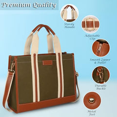 Womanix Canvas Laptop Tote Bag,14 inch Laptop Bag, Black Shoulder Bag, Casual Briefcase, Tote Bag For Women, Travel, Office, College