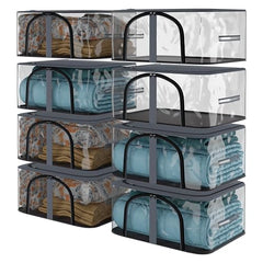 Kuber Industries Pack of 3 PVC Transparent Underbed Storage Bag | Multi-Purpose Garments Bag for Clothes-Toy | Wardrobe Bag with Handle | U Zip | Black