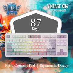 GEONIX Vintage KB4 Retro Style Chiclet Style Keyboard with 87 Keys, Rainbow Backlight, PVC Cable, Durable Body, Compact & Slim Design (White Grey)