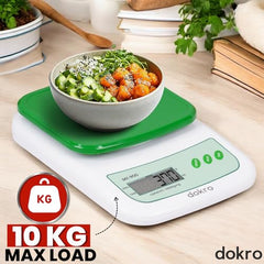 Dokro Digital Weighing Scale for Kitchen(LCD, Green), Kitchen Scale with High-Precision Sensors, TARE Function, 1g-10kg Range, with 2 AAA Batteries | Portable Food weight scale for home, baking, diet
