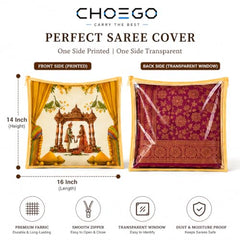 Choego New Season Wedding Print Saree Cover Pack of 12 | Zip closure, Doli Print Reusable storage bags, Ideal for bridal designer sarees, Wardrobe organizer, One side transparent