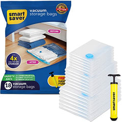 Smart Saver Plastic 6 Pack Vacuum Bags for Travel, Space Saver Bags Storage Bags for Vaccine Sealed Compression Packing Bag with Hand Pump, White