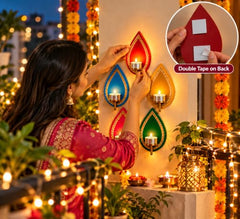 Wooden Jharokha Wall Hanging Tea Light Holder – Traditional Diya Stand & Floating Shelf for Pooja Room, Living Room, Balcony & Temple Décor | Diwali Decoration Items for Home & Main Door (WJH-11)