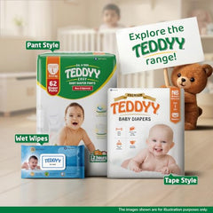 TEDDYY Easy Baby M Size Diaper Tape Style |126 Count (Medium) | 6-11 kgs (Pack of 2) | Quick Absorbency | Extra Super Soft | Anti - Bacterial | Wetness Indicator with Adjustable Grip Tapes