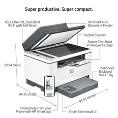 HP LaserJet MFP M233sdw Printer: Print, Copy, Scan Multiple Page with ADF, Fastest Two-Sided Printing, Lightning Print Speed of 30ppm(Letter/29ppm(A4), Ethernet, Self Reset Dual Band WiFi, Gray White