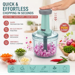 MAGIC SPOON Hand Push Chopper 1000ML, Vegetable & Onion Chopper with 4 Stainless Steel Blades, Manual Food Chopper for Garlic, Chilli, Dry Fruits, Nuts Cutter & Salad Preparation for Kitchen, Pista