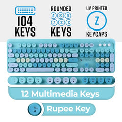ZEBRONICS Companion 301 2.4GHz Wireless Keyboard & Mouse Combo with UV Printed, Retro Style Keys, 104 + 12 Integrated Multimedia Keys, 1600 DPI, High Precision, Zeb-Companion 301 (Aqua Green)