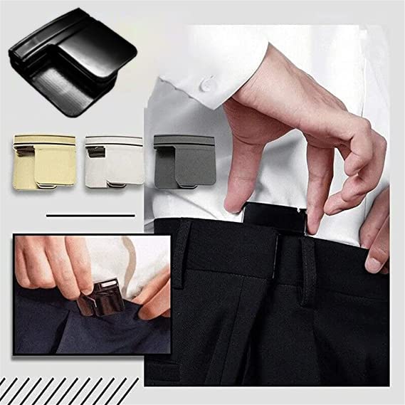 SYGA Lazy Belt Clip Folding Elastic Belt Buckle Pants Waist Shrink Clip Unisex Multifunctional Belt Buckle (Black)