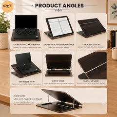 Premium Foldable Laptop Table with Adjustable Angle for Home, Study & Office Use (White, 15x21, Wooden)