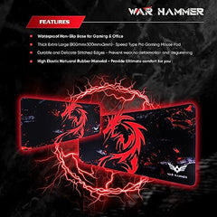 WAR HAMMER GX1050 Extended Size Gaming Mouse Pad| Stitched Edges| Non-Slip Rubber Base|Computer Laptop|Keyboard Mouse Pad for Office & Home (Extended XXL, GX3050 AR120)