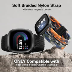 KEYSJEFF Nylon Watch Strap Compatible with Fitbit Versa 3/Versa 4/Fitbit Sense/Sense 2 Braided Elastics Sport Watch Band Adjustable Magnetic Buckle Straps Women Men (Not Include Watch) (Cowboy Colorful)