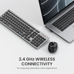 Portronics Key2 Combo Wireless Keyboard and Mouse Set,with 2.4 GHz USB Receiver,Silent Keystrokes,1200 DPI Optical Tracking,Compact Design,Multimedia Keys for PC,Laptop & USB Supported Devices(Grey)
