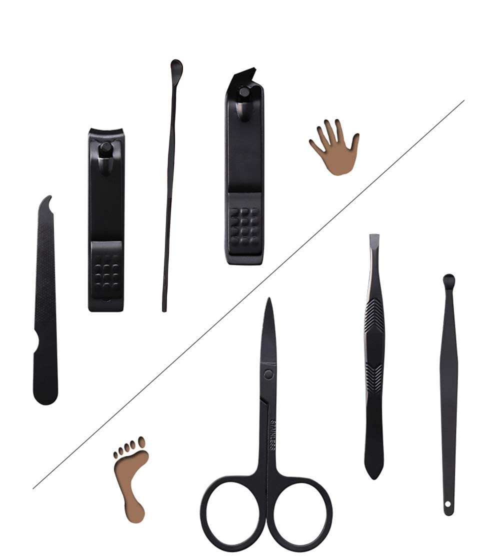 SYGA Black Nail Clippers Nail Cutter Scissors Beauty Nail Tool Manicure Set with Leather Case - Set of 7