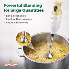 Kanchan Majesty Hand Blender with 3 Stainless Steel Blades Mincer, Whisking, Beater | Electric Blender for Kitchen with Low Noise Powerful 180W Copper Motor 2-Speed Control - 2 Year Warranty (Beige)