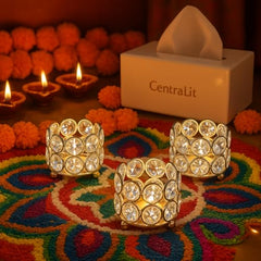 CentraLit Tealight Candle Holder Votives Bowl Iron Artware for Home Decoration, Christams Diya Diwali Decoration Lights Centerpieces for Wedding Home Party Table Decor (Gold (Pack of 10))