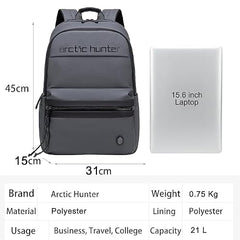 Arctic Hunter Compact Backpack for Men Women 21L One-Day-Capacity Slim 15.6" Laptop Bag Sleek Lightweight Water-resistant Small Laptop Backpack for Casual College Daypack