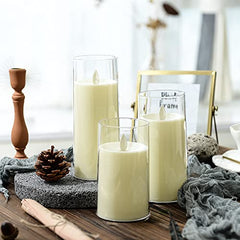 Flameless LED Pillar Candle Set of 2 | Acrylic Fiber Glass | Dancing Faux Wick | Remote Control with Battery Operated 3 AA | Home Décor & Gifting | 3" D x 6" H | Red