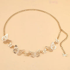 SYGA Women's Simple Geometric Versatile Body Chain Punk Style Stitching Single Layer Hollow Butterfly Waist Chain(Gold)
