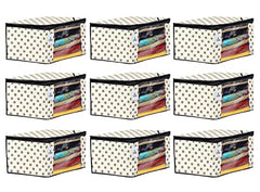 Kuber Industries Non-Woven Foldable Saree Covers With Zip|Polka Dots Wardrobe Organizer For Clothes|Transparent Window Keep 8 To 10 Saree|Suitable For Lehenga, Suit, Dress|Pack Of 9 (Blue & White)