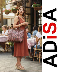 ADISA Women's Office Laptop Handbag Large Printed Shoulder Bag (ADW4087-BLA-ORA)