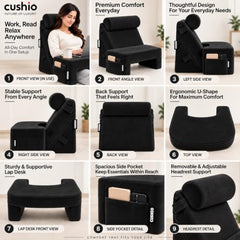 CUSHIO Lap Desk & Wedge Combo for Laptops, Study and Reading (Black)