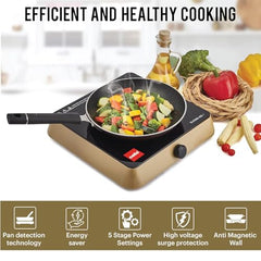 Cello Induction Cooker Blazing 600+ | 1800 Watt Induction Cooktop | 2-in-1 knob design with Grade Crystal Shiny Glass Plate | Compact and Portable | Multi-Purpose Use | Red