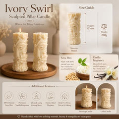 Decorative Fragrance Candle with Raised 3D Ivory Swirl Pillar Artwork | Long Burning Scented Candle for Home Décor, Living Room, Bedroom, Meditation Space, Table Decoration & Gift