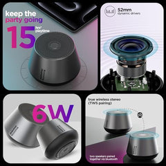 Dubstep Pop 600 Wireless Speaker, 15 Hrs Playtime, 52mm Driver, TWS Pairing, 6W Output Bluetooth Speakers (Grey)