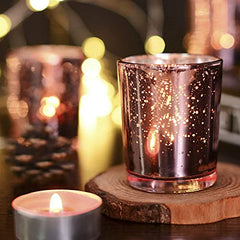 The Purple Tree Rose Gold Mercury Votive Tealight Candle Holders for Diwali and Christmas (Pack of 6) - Corporate Gifts, Home Decor, Decoration - Glass