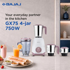 Bajaj GX-1 Mixer Grinder 500W | Superior Mixie For Kitchen | 2-In-1 For Dry Grinding | Blade Function With Titan Motor | 3 Stainless Steel Mixer Jars | 1 Year Product Warranty By Bajaj 【Blue】