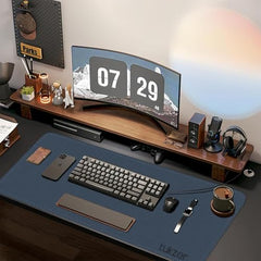 Tukzer Extended Vegan PU Leather Mouse Pad Desk mat Smooth Reversible Dual Color Splash Proof Anti Fray Stitched Edges Non-Slip Mousepad for Laptop Notebook Gaming Computer(Blue & Yellow 90CM X 45CM)