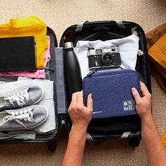 Amazon Basics Travel Organiser for Electronic Accessories, Flexible Padded Dividers, Waterproof, Foam Padding, for Cables, Chargers, Hard Disk, Power Bank (Blue)